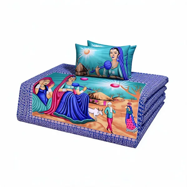 Surya_Blue_Multicolor_Cotton_Rajasthani_Print_Double_Bedsheet_With_Pillow_Covers