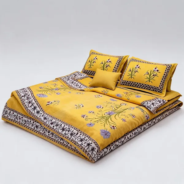 Kashmir_Kali_Yellow_Cotton_Floral_Print_King_Size_Bedsheet_With_Pillow_Covers