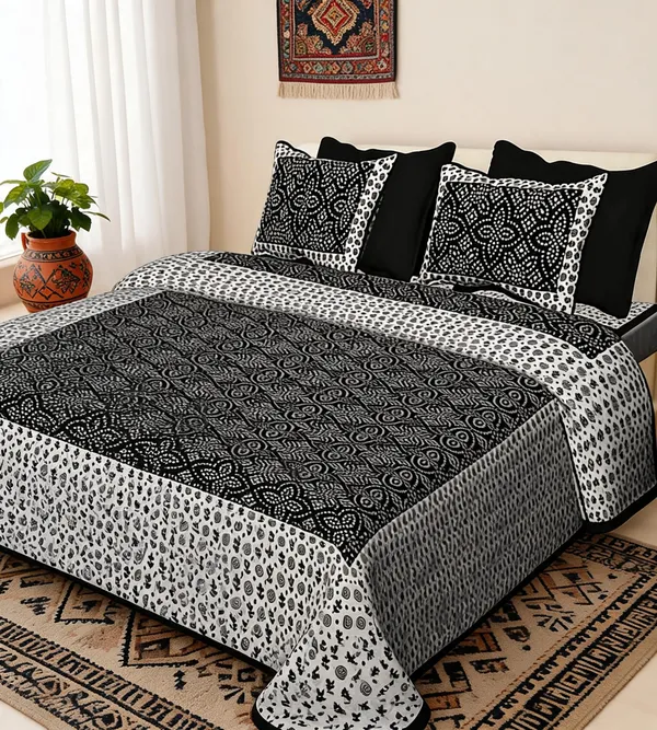 Single_Kaam_Black_White_Geometric_Print_Reversible_Cotton_Double_Bedsheet_With_Pillow_Covers