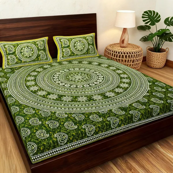 Carry_Green_Chakra__Cotton_Mandala_Print_King_Size_Bedsheet_With_Pillow_Covers