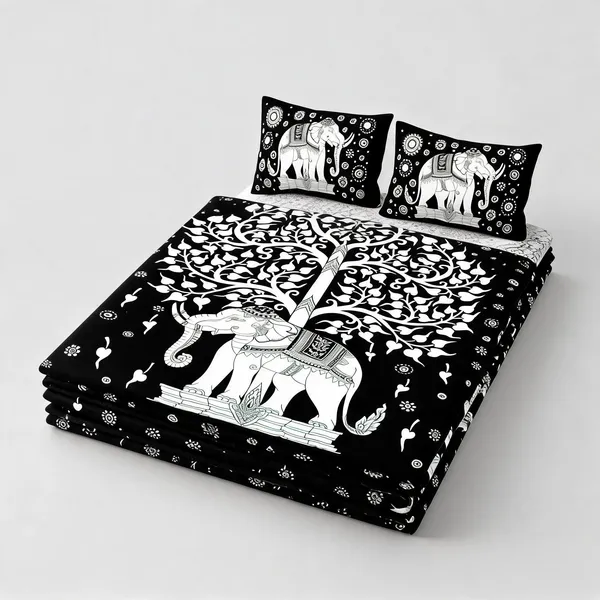 Hathi_Ped_Black_&_White_Of_Life_Print_King_Size_Bedsheet_With_Pillow_Covers