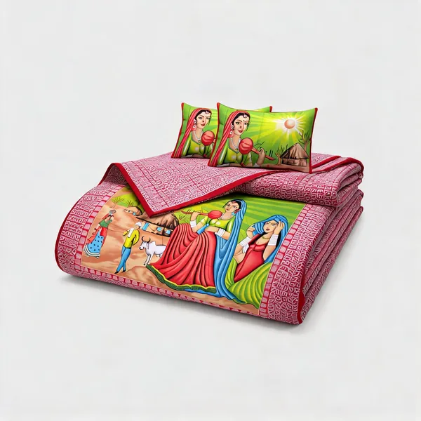 Surya_Pink_Cotton_Multicolor_Rajasthani_Print_Double_Bedsheet_With_Pillow_Covers