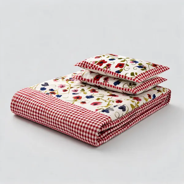 Check_Mate_Pink_Cotton_Floral_Print_Checkered_Border_Double_Bedsheet_With_Pillow_Covers