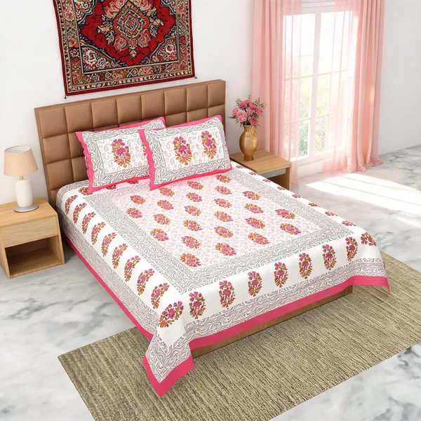 Gamla_Buta_Pink_Cotton_Traditional_Floral_Print_King_Size_Bedsheet_With_Pillow_Covers