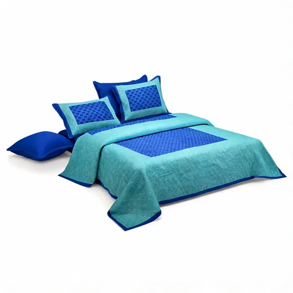 Char_Kaam_Blue_Turquoise_Geometric_Pattern_King_Size_Bedsheet_Set