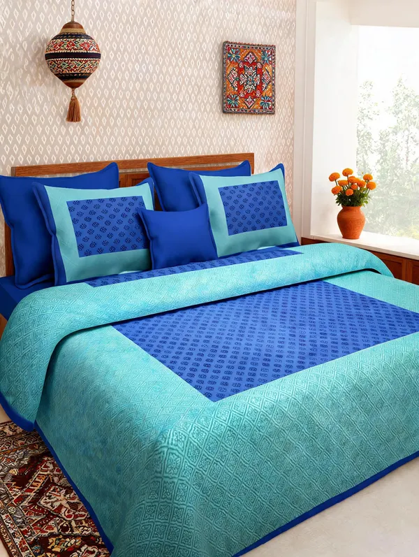 Char_Kaam_Blue_Turquoise_Geometric_Pattern_King_Size_Bedsheet_Set