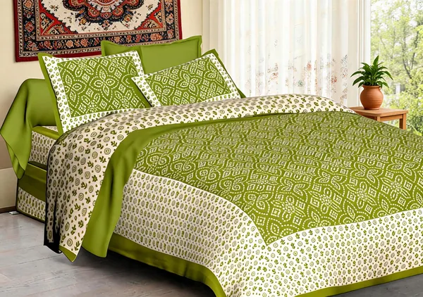 Single_Kaam_Green_Printed_Cotton_Double_Bedsheet_With_Pillow_Covers