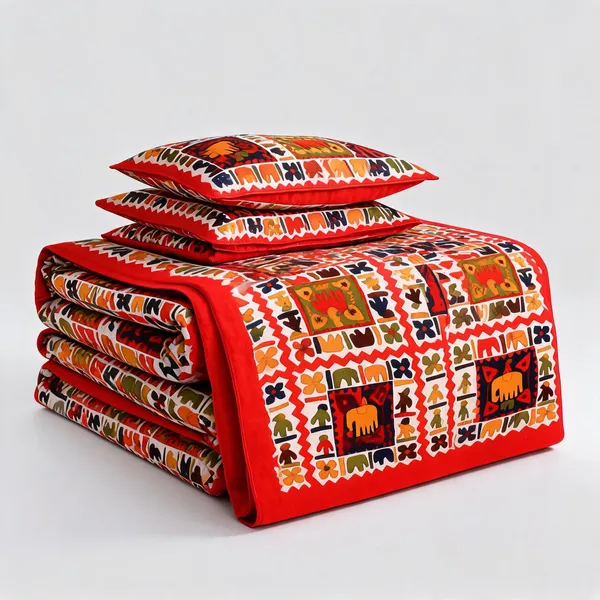 City_Hathi_Orange_Cotton_Multicolor_Rajasthani_Print_Double_Bedsheet_With_Pillow_Covers