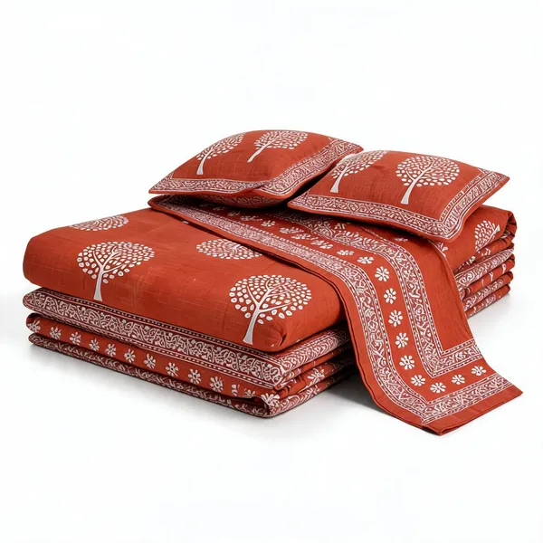 Multi_Ped_Orange_Cotton_Tree_Print_Double_Bedsheet_With_2_Pillow_Covers