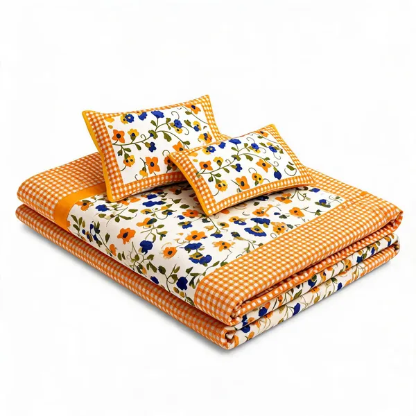 Check_Mate_Yellow_Floral_Print_Cotton_Double_Bedsheet_Set
