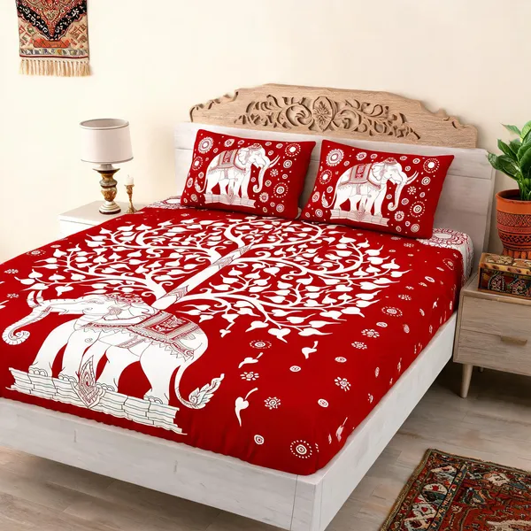 Hathi_Ped_Red_Cotton_Double_Bedsheet_With_Pillow_Covers