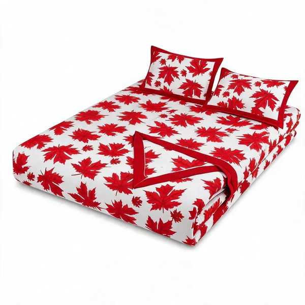 Patti_Red_Maple_Leaf_Print_Double_Bedsheet_With_Pillow_Covers