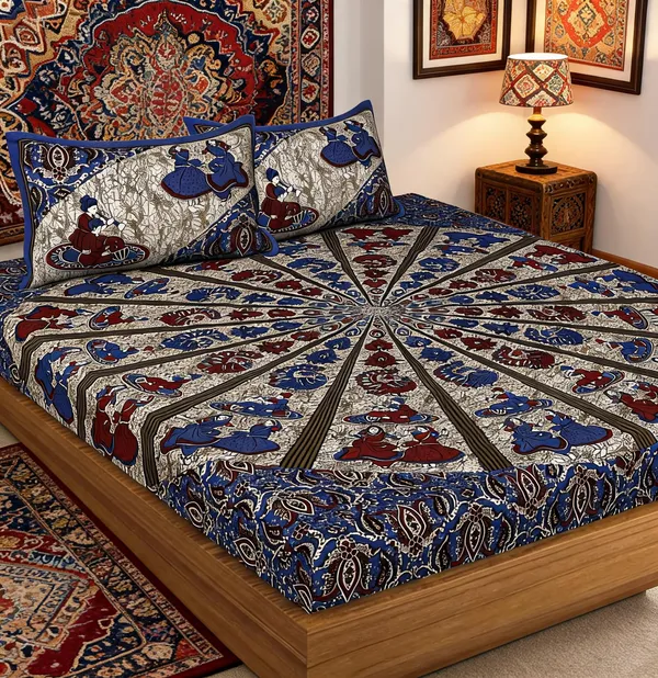 Gudiya_Blue_Cotton_Mandala_Print_Double_Bedsheet_With_2_Pillow_Covers