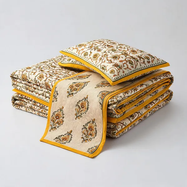 Gamla_Buta_Yellow_Cotton_Traditional_Floral_Print_King_Size_Bedsheet_With_Pillow_Covers