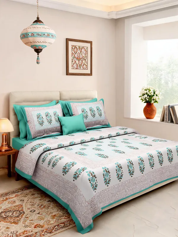 Gamla_Buta_Sky_Cotton_Floral_Print_King_Size_Bedsheet