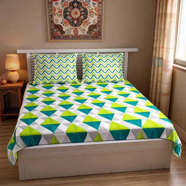 Patang_Green_Cotton_Geometric_Print_Double_Bedsheet_With_Pillow_Covers