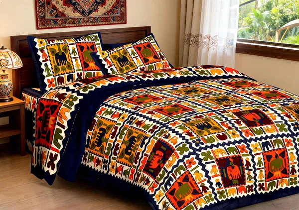 City_Hathi_Blue_Cotton_Bohemian_Elephant_Print_King_Size_Bedsheet_With_Pillow_Covers