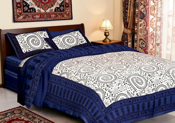 Aadi_Manav_Blue_Cotton_Mandala_Print_King_Size_Bedsheet_With_Pillow_Covers