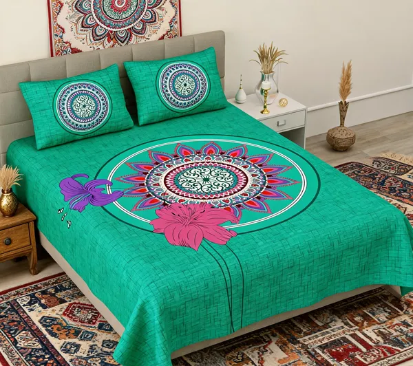 Tulip_Green_Cotton_Mandala_Print_Double_Bedsheet_With_Pillow_Covers