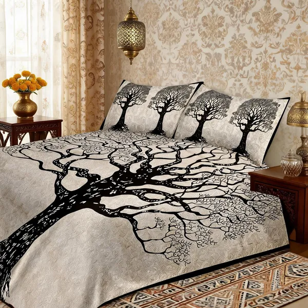 Sukha_Ped_Black_King_Size_Bedsheet_With_Pillow_Covers