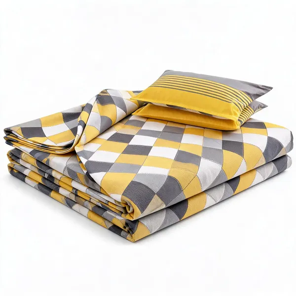 Ahamdabadi_Chokda_Yellow_&_Grey_Geometric_Print_Double_Bedsheet_With_Pillow_Covers