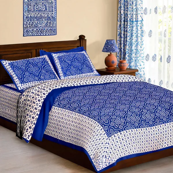 Single_Kaam_Blue_Cotton_Geometric_Print_King_Size_Bedsheet_With_Pillow_Covers