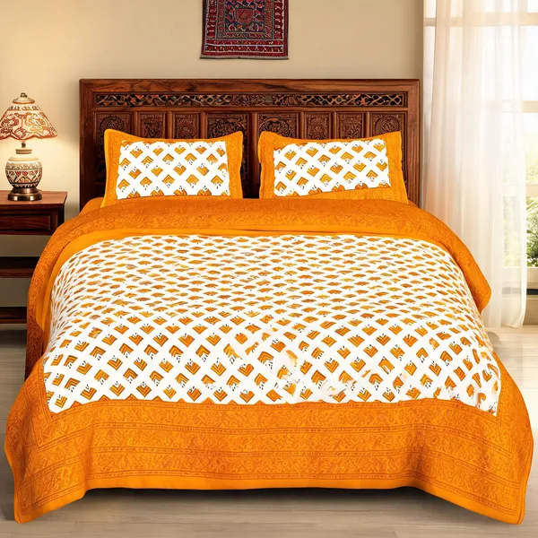 Chips_Yellow_Cotton_Geometric_Print_King_Size_Bedsheet_Set