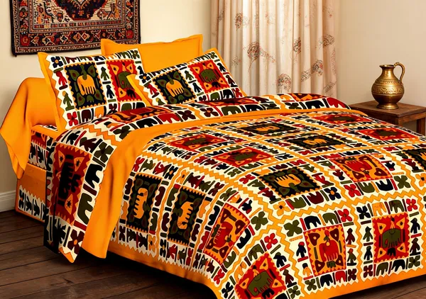 City_Hathi_Yellow_Cotton_King_Size_Bedsheet_With_Pillow_Covers