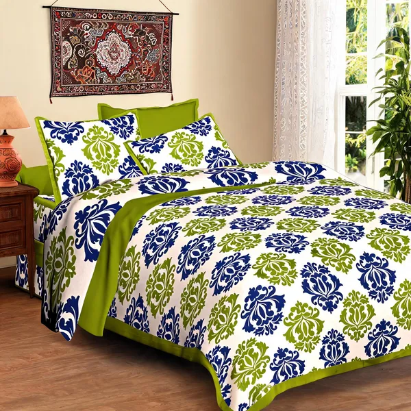 Pink_City_Green_White_Blue_Damask_Print_King_Size_Bedsheet_With_Pillow_Covers