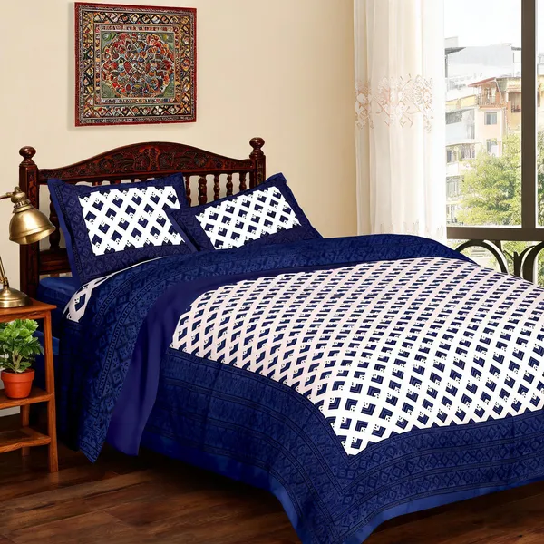 Chips_Blue_Cotton_Geometric_Print_King_Size_Bedsheet_With_Pillow_Covers