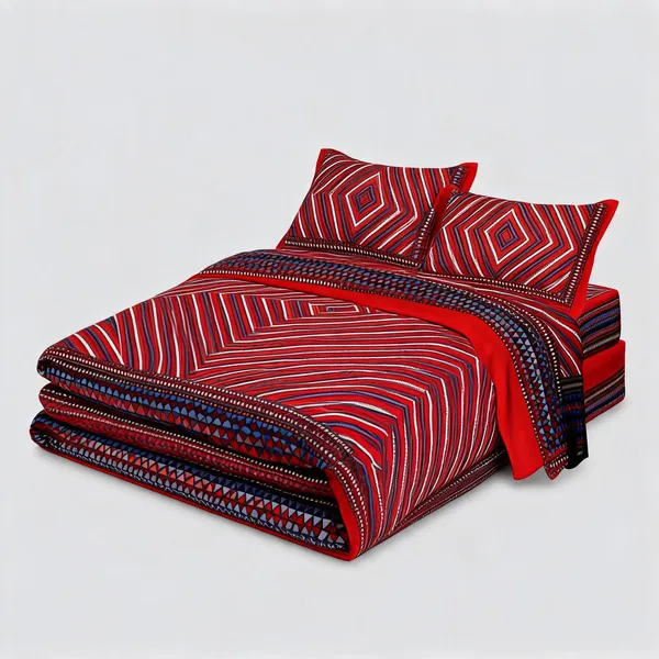Lahariya_Red_Geometric_Striped_Pattern_Double_Bedsheet_With_Pillow_Covers
