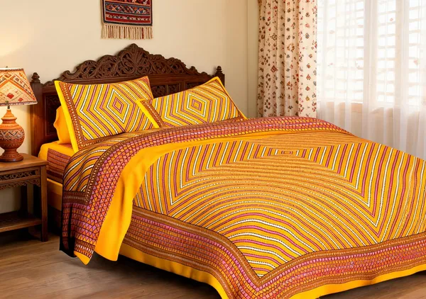 Lahariya_Yellow_Cotton_Geometric_Print_King_Size_Bedsheet_With_Pillow_Covers