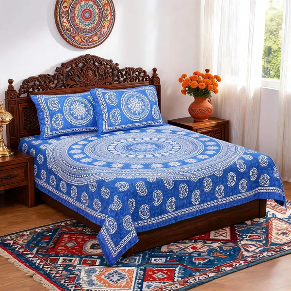 Carry_Blue_Chakara_Cotton_Mandala_Print_King_Size_Bedsheet_With_2_Pillow_Covers