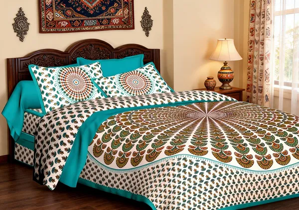 Mor_Pankh_Sea_Green_Cotton_Turquoise_Mandala_Print_King_Size_Bedsheet_With_Pillow_Covers