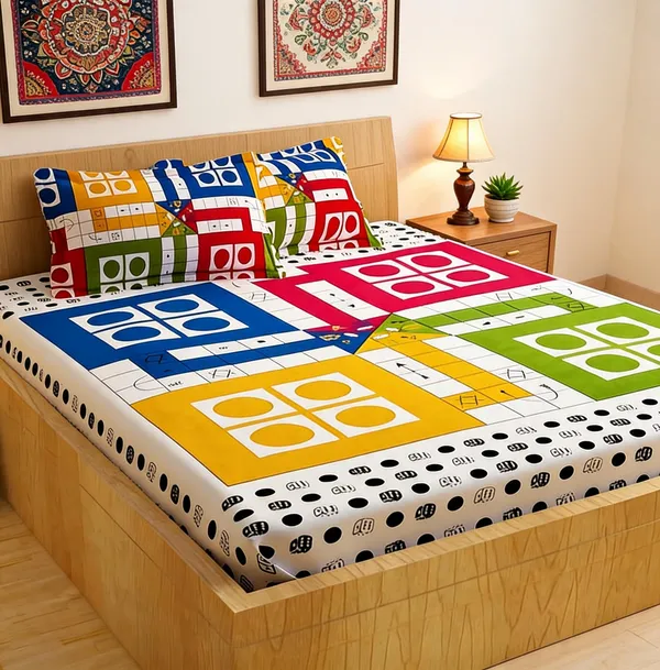 Cotton_Ludo_Print_Double_Bedsheet_With_2_Pillow_Covers