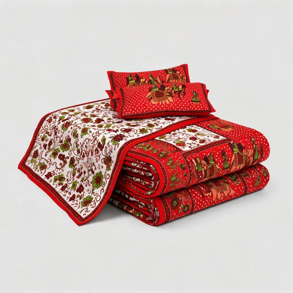 Red_Gangaur_Cotton_Rajasthani_Print_King_Size_Bedsheet_With_Pillow_Covers