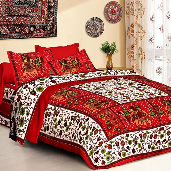 Red_Gangaur_Cotton_Rajasthani_Print_King_Size_Bedsheet_With_Pillow_Covers