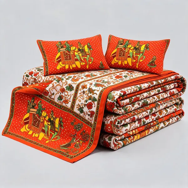 Gangaur_Orange_Cotton_Rajasthani_Print_King_Size_Bedsheet