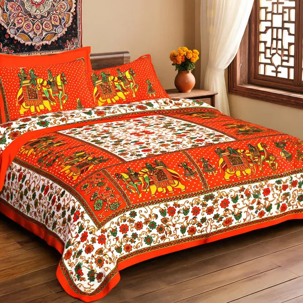 Gangaur_Orange_Cotton_Rajasthani_Print_King_Size_Bedsheet