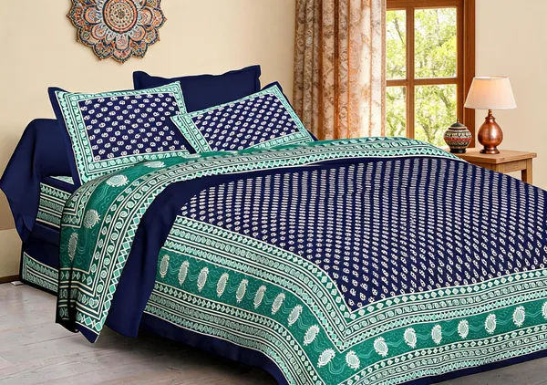 Teen_Kaam_Blue_Cotton_Jaipuri_Block_Print_King_Size_Bedsheet