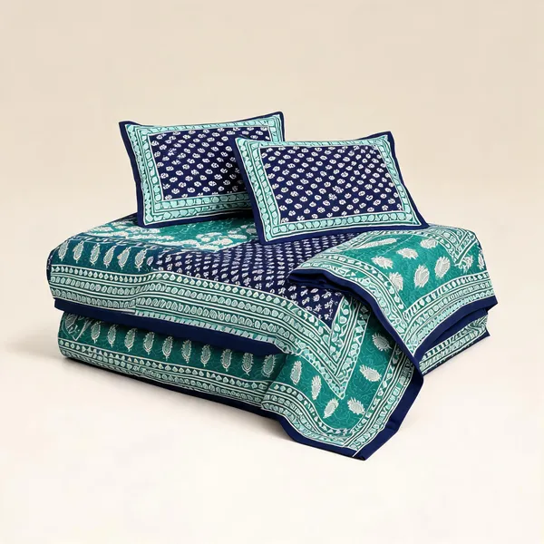 Teen_Kaam_Blue_Cotton_Jaipuri_Block_Print_King_Size_Bedsheet