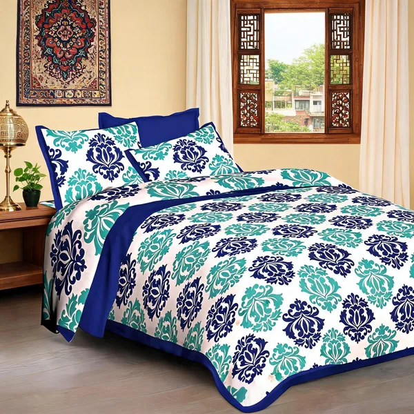 Pink_City_Blue_Cotton_Floral_Print_King_Size_Bedsheet_With_Pillow_Covers