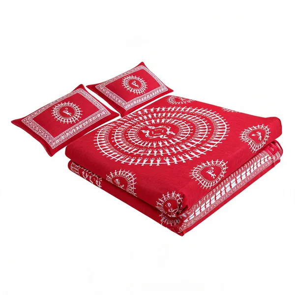 Warli_Aadimanav_Red_Cotton_Printed_Double_Bedsheet_With_2_Pillow_Covers