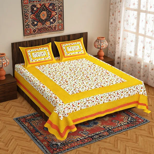 Bindiya_Yellow_Cotton_Floral_Print_Double_Bedsheet_With_2_Pillow_Covers