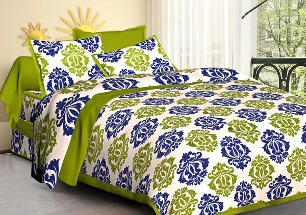 Pink_City_Green_White_Blue_Damask_Print_King_Size_Bedsheet_With_Pillow_Covers