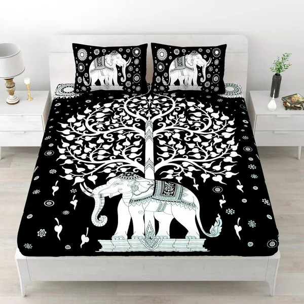Hathi_Ped_Black_&_White_Of_Life_Print_King_Size_Bedsheet_With_Pillow_Covers