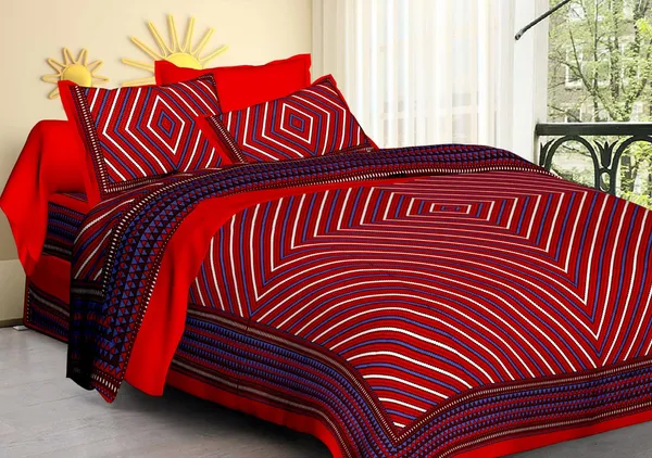 Lahariya_Red_Geometric_Striped_Pattern_Double_Bedsheet_With_Pillow_Covers