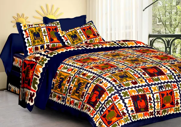 City_Hathi_Blue_Cotton_Bohemian_Elephant_Print_King_Size_Bedsheet_With_Pillow_Covers