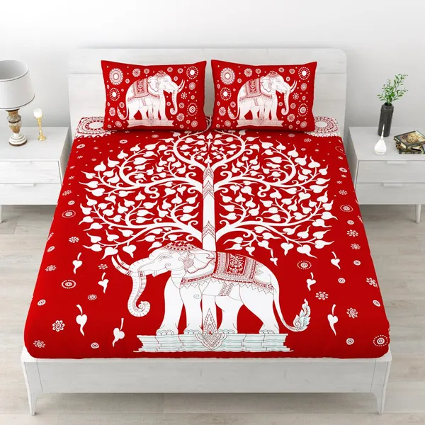 Hathi_Ped_Red_Cotton_Double_Bedsheet_With_Pillow_Covers