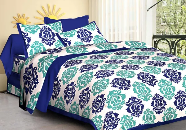 Pink_City_Blue_Cotton_Floral_Print_King_Size_Bedsheet_With_Pillow_Covers